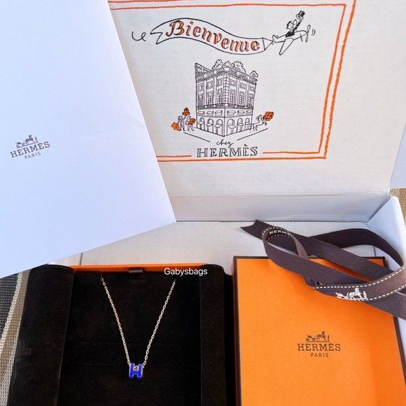 Hermes Jewelry - NWT Hermes Pop H Mini Pendant Blue palladium hardware